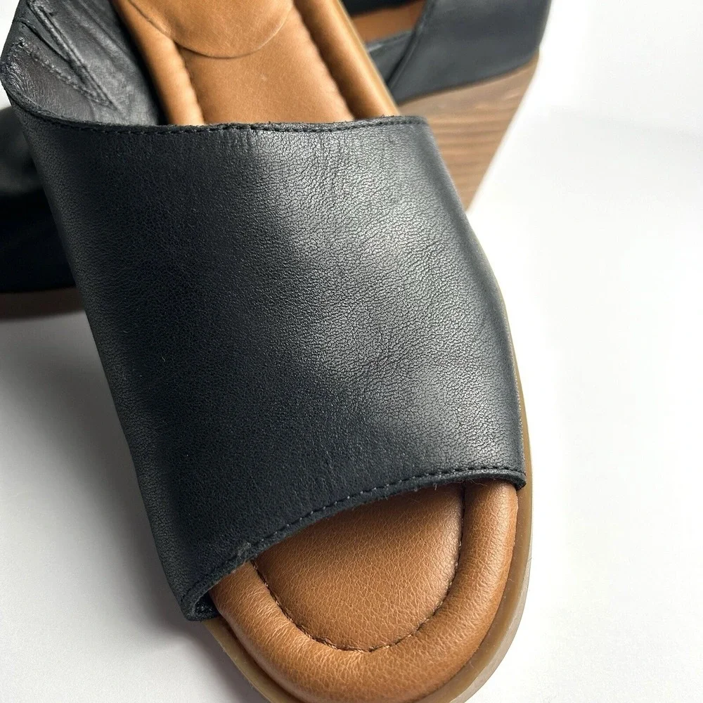 Sole Society NWOT Ramilia Black Leather Block Heel‎ Open Toe Shoe Women 9.5